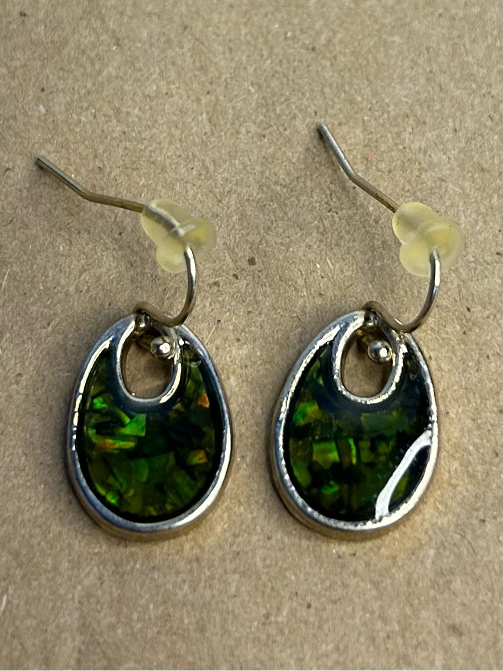Green Abalone Inlay Teardrop Dangle Earrings